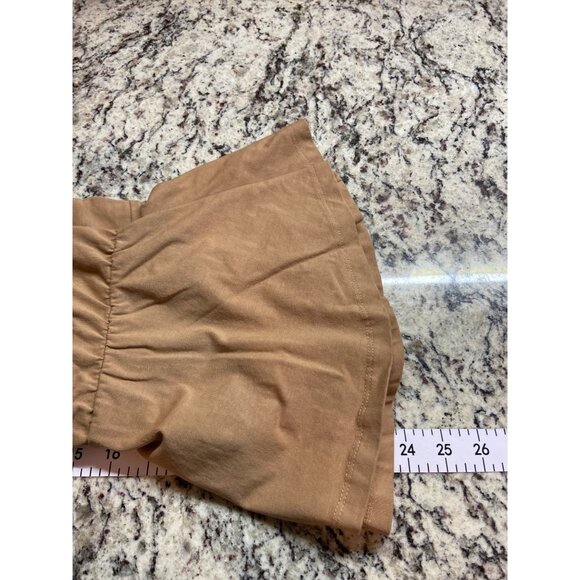 Boston Proper Peplum Wrap Top M Tan Lace-Trim V Neck Boho Chic Cottagecore - Picture 8 of 9